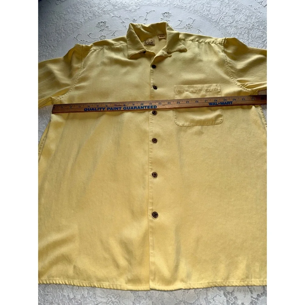 Jos. A. Bank Mens Yellow 100% Silk Herringbone Short Sleeve Button Down Shirt L